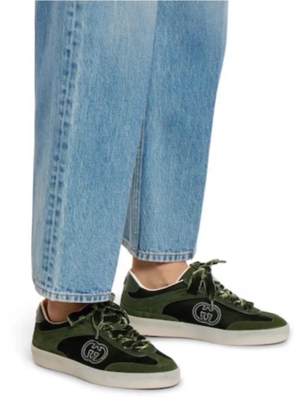 Gucci NWOT G75 Dark Green Velvet Low-Top Sneakers with GG Emblem Size 38